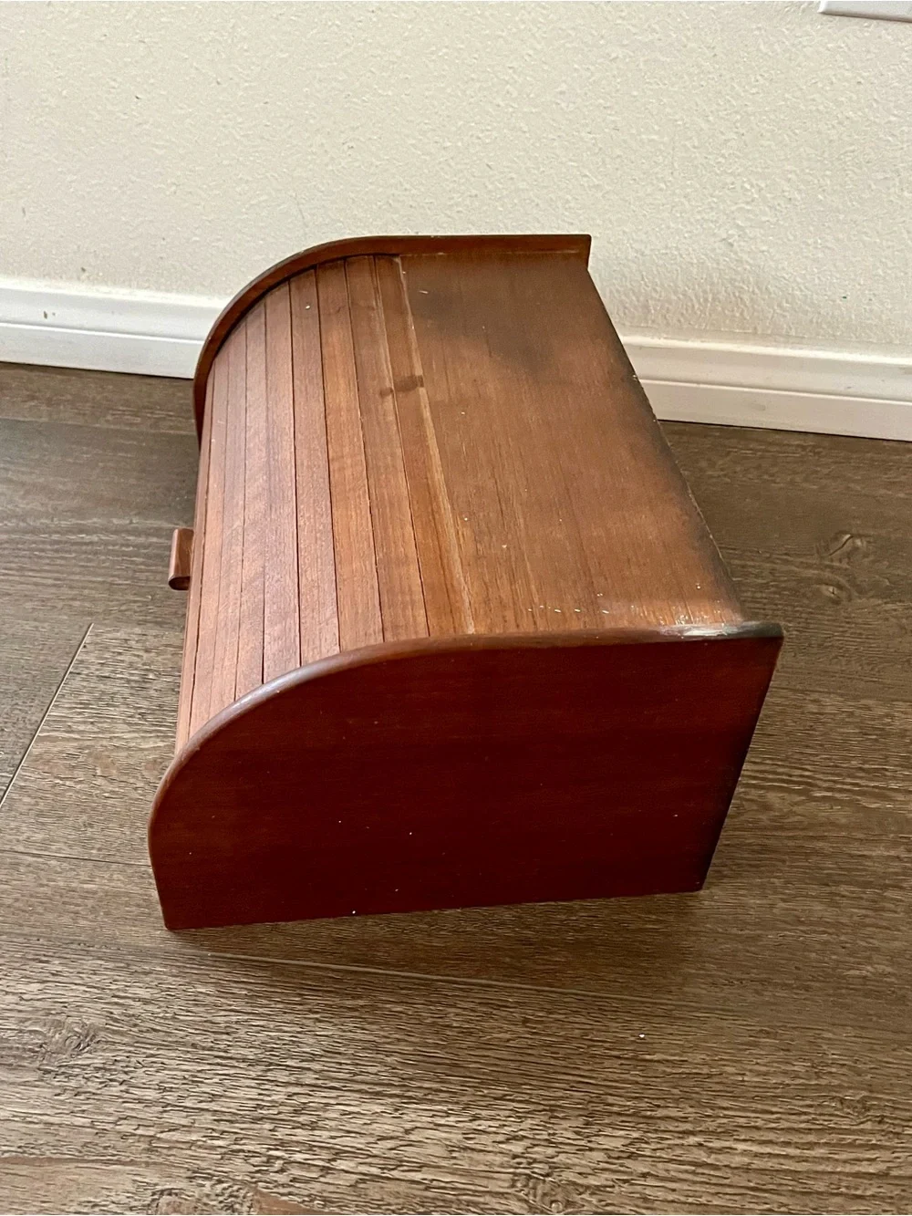Vintage Wooden Roll-Top Bread Box in Brown